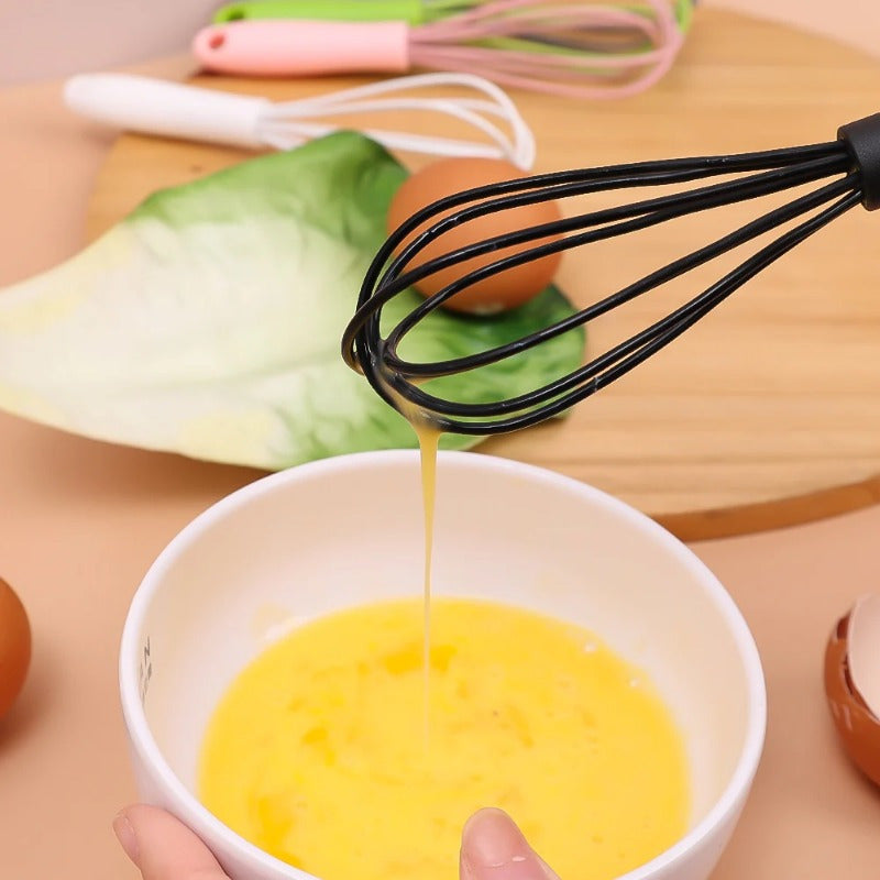 1-Pack Silicone Egg Beater & Milk Frother Whisk - Non-Slip Handle, 6.69x1.57inch Stainless Steel & Silicone Kitchen Utensil, Easy to Clean, 5 Colors (Grandma Green, Gray, White, Pink, Black), Beating Eggs, Ergonomic Kitchenware, Durable Kitchen Tool