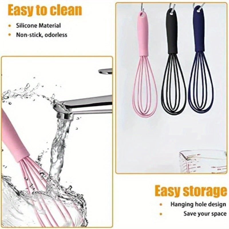 1-Pack Silicone Egg Beater & Milk Frother Whisk - Non-Slip Handle, 6.69x1.57inch Stainless Steel & Silicone Kitchen Utensil, Easy to Clean, 5 Colors (Grandma Green, Gray, White, Pink, Black), Beating Eggs, Ergonomic Kitchenware, Durable Kitchen Tool