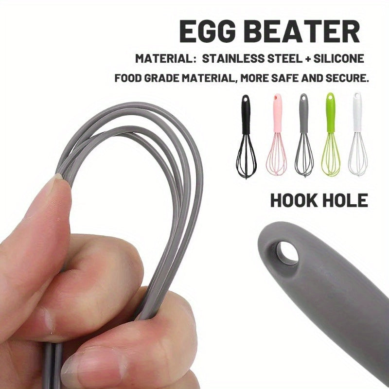 1-Pack Silicone Egg Beater & Milk Frother Whisk - Non-Slip Handle, 6.69x1.57inch Stainless Steel & Silicone Kitchen Utensil, Easy to Clean, 5 Colors (Grandma Green, Gray, White, Pink, Black), Beating Eggs, Ergonomic Kitchenware, Durable Kitchen Tool