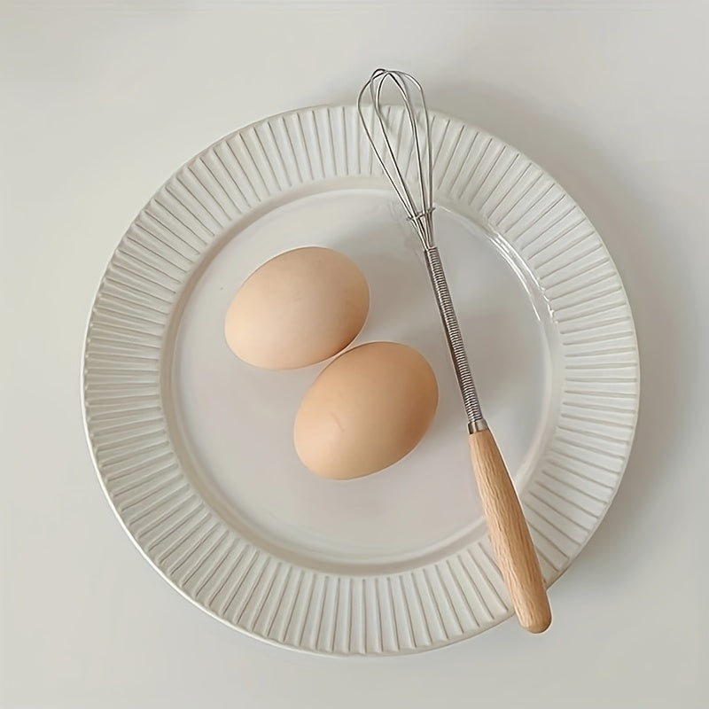1pc\u002F2pcs Whisk With Solid Wood Handle, Kitchen Mini Stainless Steel Egg Beater, Stainless Steel Egg Beater Milk Whipper Wire Whisk For Blending, Whisking, Beating, Stirring Kitchen Essentials, Easy To Clean, Space-Saving Kitchen Gadget And Accessory