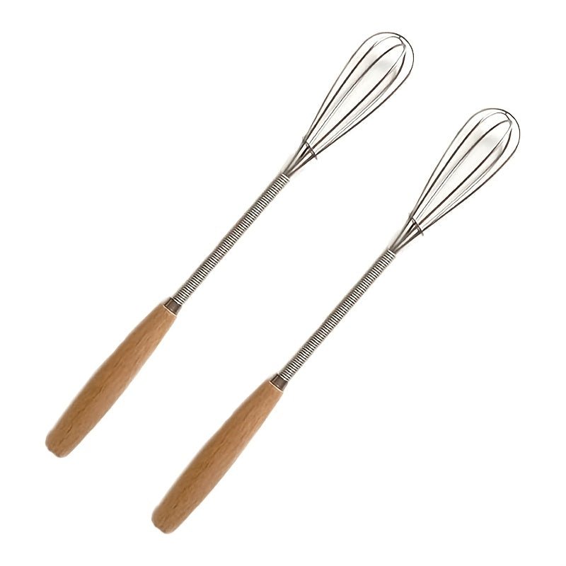 1pc\u002F2pcs Whisk With Solid Wood Handle, Kitchen Mini Stainless Steel Egg Beater, Stainless Steel Egg Beater Milk Whipper Wire Whisk For Blending, Whisking, Beating, Stirring Kitchen Essentials, Easy To Clean, Space-Saving Kitchen Gadget And Accessory
