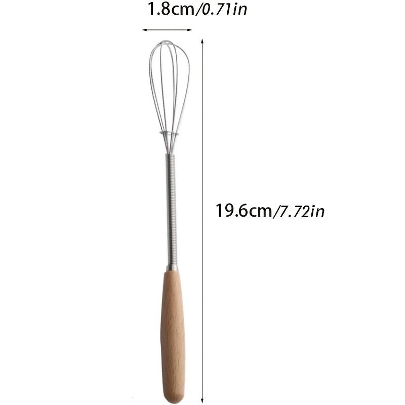 1pc\u002F2pcs Whisk With Solid Wood Handle, Kitchen Mini Stainless Steel Egg Beater, Stainless Steel Egg Beater Milk Whipper Wire Whisk For Blending, Whisking, Beating, Stirring Kitchen Essentials, Easy To Clean, Space-Saving Kitchen Gadget And Accessory