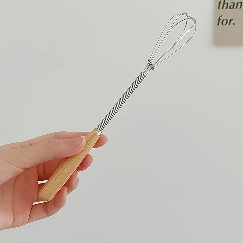 1pc\u002F2pcs Whisk With Solid Wood Handle, Kitchen Mini Stainless Steel Egg Beater, Stainless Steel Egg Beater Milk Whipper Wire Whisk For Blending, Whisking, Beating, Stirring Kitchen Essentials, Easy To Clean, Space-Saving Kitchen Gadget And Accessory