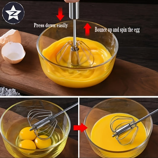 1pc, Semi-automatic Egg Beater, Stainless Steel Manual Egg Beater, Egg Beater, Multifunctional Milk Frother, Used For Mixing, Egg Beater, Kitchen Utensils, Kitchen Accessories, Household Kitchen Supplies.