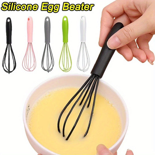 1-Pack Silicone Egg Beater & Milk Frother Whisk - Non-Slip Handle, 6.69x1.57inch Stainless Steel & Silicone Kitchen Utensil, Easy to Clean, 5 Colors (Grandma Green, Gray, White, Pink, Black), Beating Eggs, Ergonomic Kitchenware, Durable Kitchen Tool