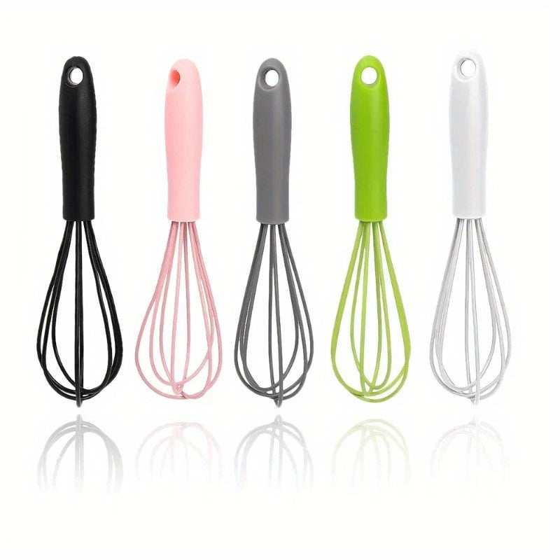 1-Pack Silicone Egg Beater & Milk Frother Whisk - Non-Slip Handle, 6.69x1.57inch Stainless Steel & Silicone Kitchen Utensil, Easy to Clean, 5 Colors (Grandma Green, Gray, White, Pink, Black), Beating Eggs, Ergonomic Kitchenware, Durable Kitchen Tool