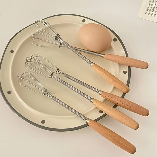 1pc\u002F2pcs Whisk With Solid Wood Handle, Kitchen Mini Stainless Steel Egg Beater, Stainless Steel Egg Beater Milk Whipper Wire Whisk For Blending, Whisking, Beating, Stirring Kitchen Essentials, Easy To Clean, Space-Saving Kitchen Gadget And Accessory